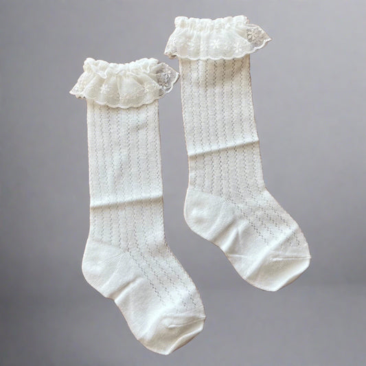 White Knee High Lace Socks